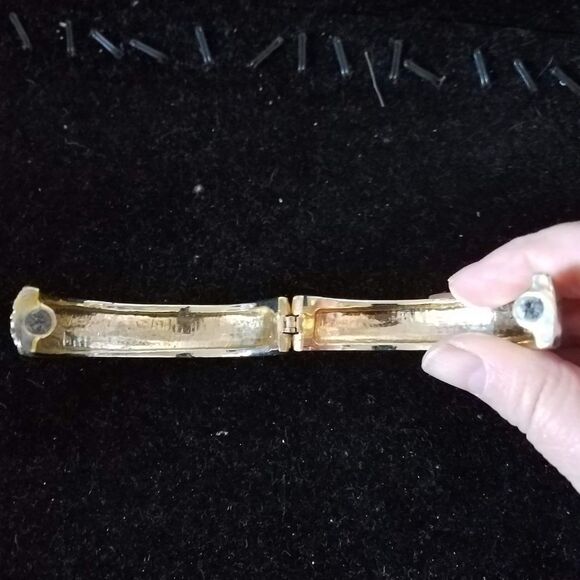 Elegant Goldtone Faux Diamond Hinged Bracelet – Women's Costume Jewelry - Picture 4 of 4